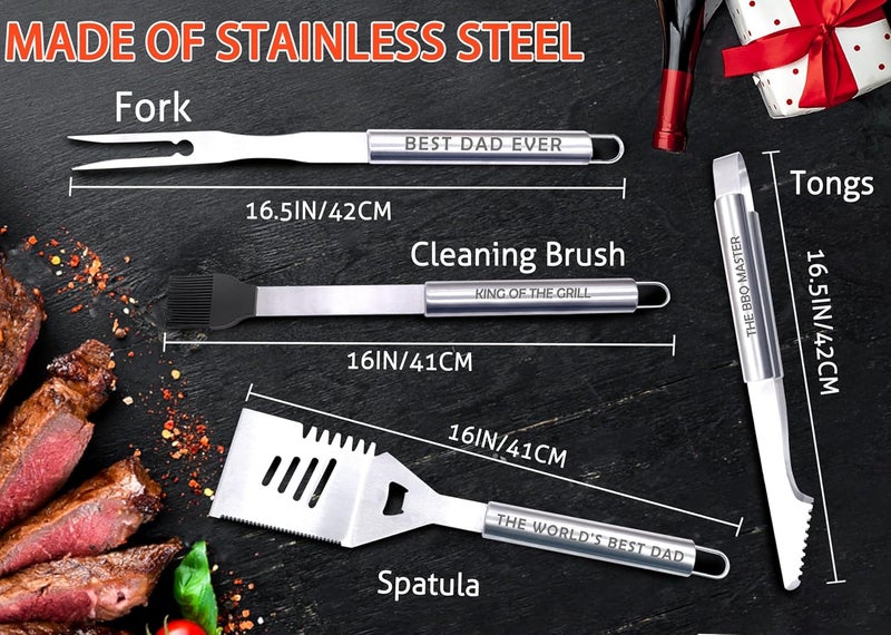 Bonsai Tree Dad Birthday Gifts from Daughter, Gifts for Dad, Best Dads Ever Gift for Fathers Day - Cool Grilling BBQ Present for Father from Son - Daddy Stainless Steel Metal Tool Heavy Duty Set 4 - Image 5
